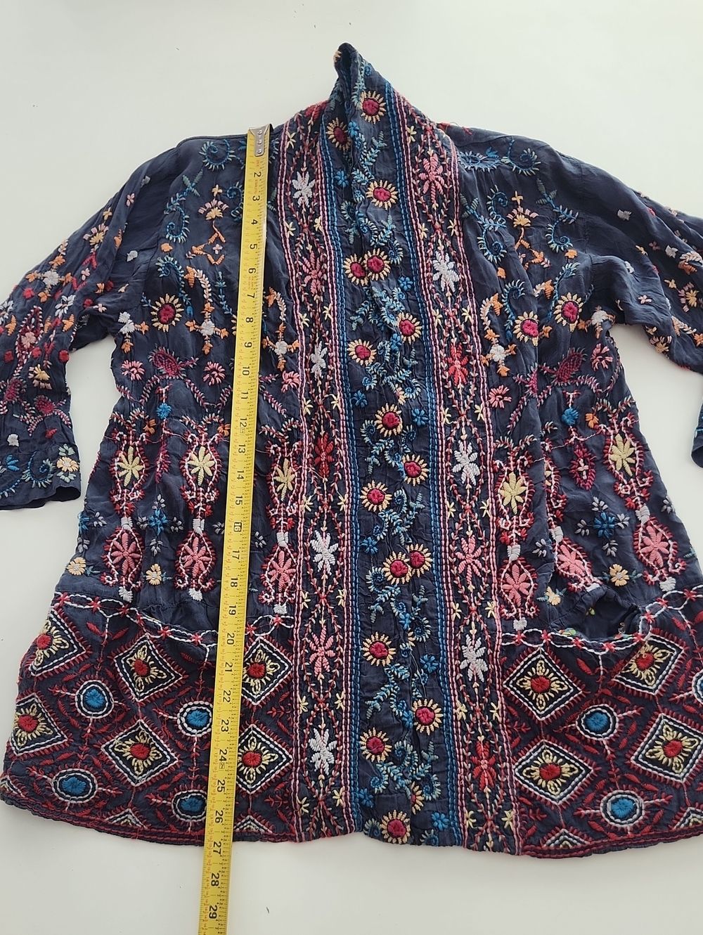 Johnny Was Embordiered Kimono Jacket Navy Blue Small - Picture 8 of 9